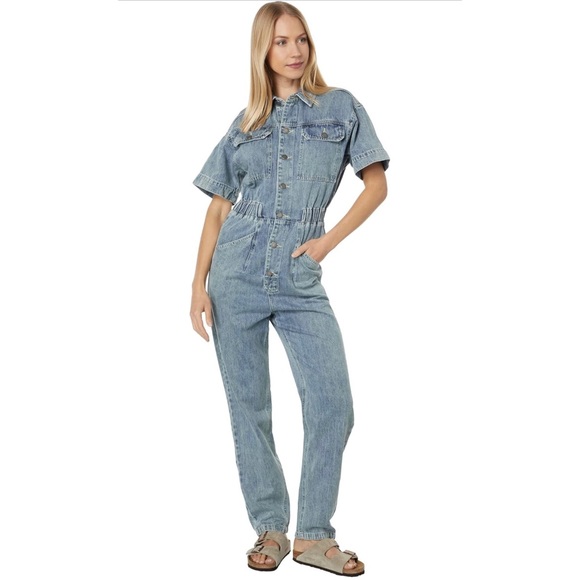 🛍️ sold 🛍️ ANTHROPOLOGIE en saison denim jumpsuit short sleeve medium wash NEW - Picture 4 of 4